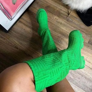 Trendy Round Toe Flat Square Heel Shoes Women's Plush Long <b>Boots</b> Soft Knee High Booties Flats With on - Product Image 6