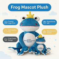 Peluche personnalisée Grenouille Prince, Mascotte d'hôtel, Animal en peluche avec logo brodé, Fabricant de peluches sur mesure, Vente en gros de peluches douces pour enfants