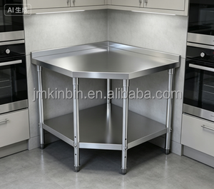 Corner Stainless Steel <b>Work</b> <b>Table</b> Food Prep <b>Tables</b> <b>for</b> Commercial Kitchen NSF Metal Heavy Duty Workbench with Backsplash - Product Image 3