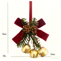 Hochwertige Samtschleifen mit Tannenzapfen und Goldglöckchen als Weihnachtsbaum- und Türdekoration, Hängende Ornamente für Weihnachten, Feiertage und Hauspartys