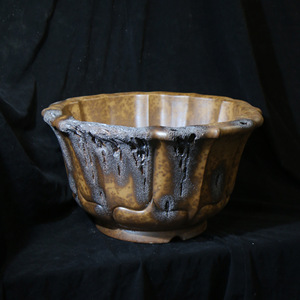 Pot à bonsaï en forme de lotus, fait main, en bois brûlé, grand tronc d'arbre, style zen Wabi Sabi - Product Image 1