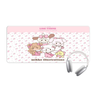 Tapis de Souris XXL Rose Pastel Kawaii – Tapis de Bureau Étendu Illustré Animaux Mignons Antidérapant & Durable pour Bureau à Domicile