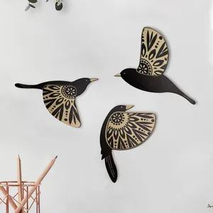 3 Pcs Bois Noir Oiseau Décoration Murale Art Vintage Gothique Intérieur Décoration Murale Pour La Maison Luxe Chambre à coucher Oiseaux Art Décor