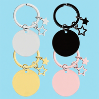 Ywyougang – Porte-clés rond vintage en acier inoxydable avec breloques étoiles, disque métallique gravable, bijoux DIY en gros