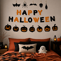 LH19020 Bannière Latte Art Halloween Citrouille et Chauve-souris Joyeuses, Décoration d'Halloween pour la Maison et Guirlande Festive