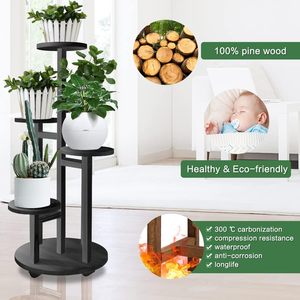 Scaffale Angolare Alto a 5 Livelli <span class=keywords><strong>in</strong></span> <span class=keywords><strong>Legno</strong></span> Nero per Piante, Espositore Multilivello per Piante da Interno, Balcone, Giardino, Patio, Soggiorno - Product Image 6