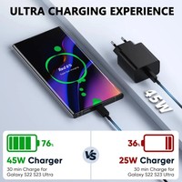 Chargeur rapide 45W PD 3.0 PPS, adaptateur mural USB-C à charge rapide adaptative pour S24/S23/S22 et Tab S9