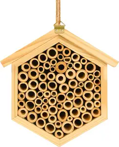 Natural Handmade Wooden Mason Bee Box House Insect Native Bee Hive Wooden Hexagon Bee House