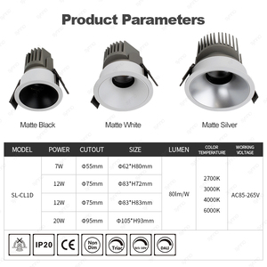 Spot anti-éblouissement moderne commercial Cob Downlight intégré salon sans lumière principale Led <span class=keywords><strong>plafond</strong></span> vers le bas - Product Image 2
