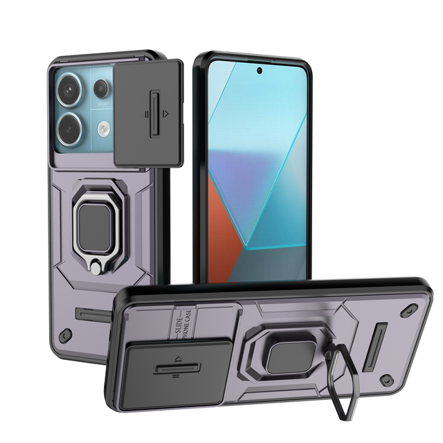 Armor Kickstand Push Window Camera Lens Protective Phone Case for Xiaomi Redmi A3 Note 13 13 Pro 4G 5G