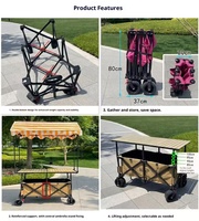 Staalvouwbare campingkar met off-road wielen, parapluhouder, telescopische handgreep, verstelbaar tafelblad, geschikt voor fruitverkoop op straat