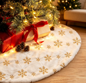 Adornos Navideños Artesanales, Decoraciones Navideñas, Falda para Árbol de Navidad con Estampado de Copos de Nieve en Blanco, Plateado y Dorado - Product Image 5