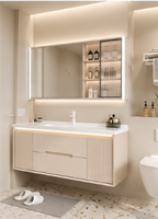 Meuble de salle de bain moderne en pierre frittée de luxe avec vasque intégrée, comptoir sur mesure pour hôtel, fabrication usine