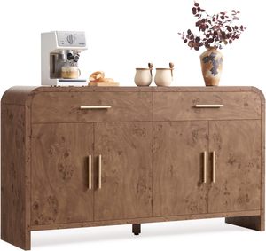 <span class=keywords><strong>Buffet</strong></span> moderne incurvé de 59 pouces, armoire de rangement avec tiroirs et étagères réglables, table console en <span class=keywords><strong>bois</strong></span> certifiée FSC pour la maison - Product Image 1