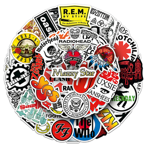 Pack de 56 autocollants classiques de groupes <span class=keywords><strong>rock</strong></span>, ACDC, Rolling Stones, Oasis, The <span class=keywords><strong>Clash</strong></span>, Black Sabbath, autocollants en vinyle découpés à la forme, imperméables - Product Image 5