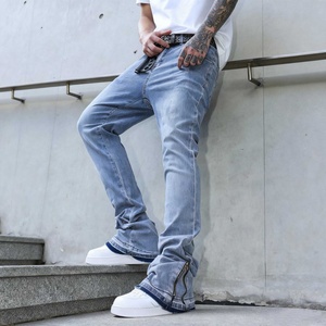 Pantalones Vaqueros Acampanados de Estilo Urbano con Lavado Claro y Diseño de Cremallera en el Tobillo, Personalizables con Logotipo, para Hombre, Corte Slim, Casual, Venta al por Mayor - Product Image 1