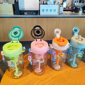 Cartoon Bear Double Drinking Cup With Strap Plastic Cup For Children Students Outdoor Use - Product Image 2