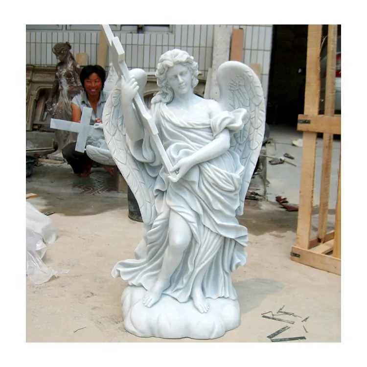 Beyaz mermer ürün heykel melek özelleştirilmiş açık doğal mermer melek heykel