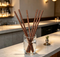 Pailles à boire en spirale brunes et brillantes, fabriquées en matériaux PETG de qualité alimentaire réutilisables, parfaites pour les fêtes et les bars
