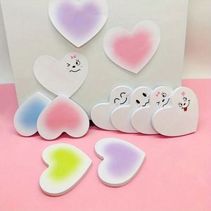 8pcs 400sheets Cute Heart-Shaped Self-Adhesive Sticky Notes Set Assorted Gradient Colors Cartoon Expression <b>Memo</b> <b>Pads</b> - Product Image 1