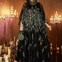Robe de soirée musulmane modeste 2 pièces pour femme, longue, de luxe, avec col mandarin, manches chauve-souris, ornée de perles, de dentelle et de sequins brodés