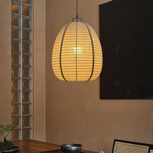 Lampe suspendue ovale de style japonais, Led E27 Wabi Sabi Zen, lustre pour salle de thé, lampe artistique pour hôtel, restaurant, maison d'hôtes - Product Image 2