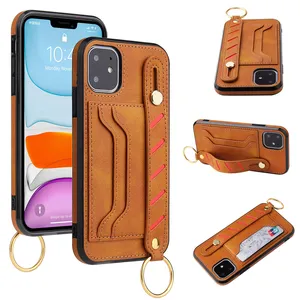 Pu 가죽 핸드폰 케이스, 손목 스트랩 Fundas De Cuero Mobile Cas With Card Holder For Iphone 13 12 Pro Max //