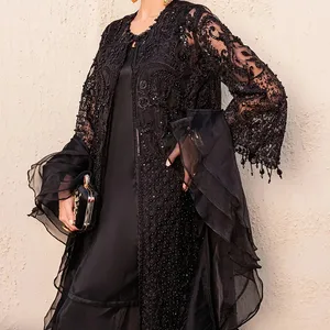 U.Chic 2023 New Arrival Luxury Modest 2 Pieces Set Hand-Work Lace Embroidery Abaya Muslim Clothing OEM