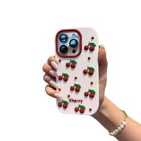 Coque de téléphone portable antichoc en silicone souple 3D peinte couleur cerise rouge QY pour A17/A16/A12/A32/52