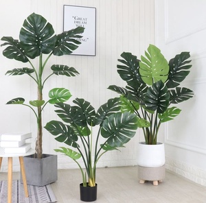 Nataural-árbol artificial de plástico con 10 hojas, 60cm de altura, hojas de monstera en maceta - Product Image 1