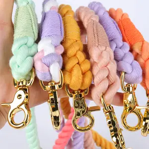 Lovecolour Attractive Colorful Handmade Cotton Braided Strong Rope Dog Leashes Pet Leads