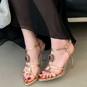 New Styles Women's Diamonds Decor High Heels Shoes T-strap Pumps <b>Open</b> Pointed Toe Dress Buckles Sandals - Product Image 1