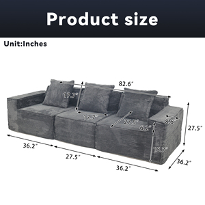 Tối màu xám 3 chỗ ngồi mật độ cao bọt biển đám mây đi văng chân không nén Modular sofa cắt cho căn hộ - Product Image 5