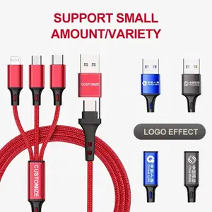 Aangepast Logo 5 In 1 Usb-Kabel Type C Naar Type C Naar Usb Cabel Snel Opladen Nylon Gevlochten 5in1 Uab C Datakabel