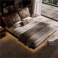 Cama Flotante Italiana de Lujo Ligero, 1.8m, Queen, de Cuero Ecológico, Duradera, Moderna, con Panel de Oreja de Elefante, Uso Comercial, Estructura de Madera