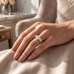 Nuevo Diseño, Anillo de Diamantes Cultivados en Laboratorio con Corte Ovalado de 1.5CT, VVS, Anillo de Compromiso de Diamantes Chapado en Oro de 14K, Anillo de Boda de 3 Piedras, Joyería Fina - Product Image 2