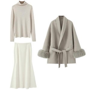 กระโปรงทรงหางปลา Happy Plus สีขาว สำหรับฤดูหนาว ความยาวปานกลาง ผ้าโพลีเอสเตอร์ สีพื้น ไซส์พลัส สำหรับผู้หญิง เอวธรรมชาติ - Product Image 4