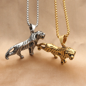 Yunnique Geometric Tiger Pendant Necklace Stainless Steel Animal Shape Men's Fashion Jewelry <b>Titanium</b> Steel <b>Chain</b> Silver Gold - Product Image 2