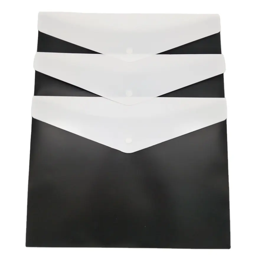Nova chegada A4 envelopes bolso duplo pasta de arquivo de plástico com botão de pressão