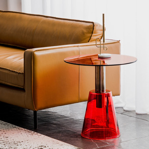 Cá nhân Thiết kế kính Vòng Bàn cà phê sang trọng màu đỏ màu xanh lá cây khách sạn Thanh sofa trang trí đồ nội thất kính bên bảng - Product Image 3