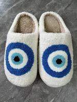 Chaussons de maison d'hiver confortables en peluche douce anti-dérapant brodé visage souriant bottes TPR semelle extérieure et semelle intérieure en tissu
