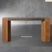 Table console en chêne et plaque d'acier, écologique, polie à la main, moderne, minimaliste, robuste et durable pour le couloir