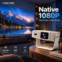 Projecteur intelligent Aokang Q1 Android 14, projecteur mini natif 1080P, 400 ANSI, double WiFi BT 5.2, 200 pouces, vente en gros d'usine