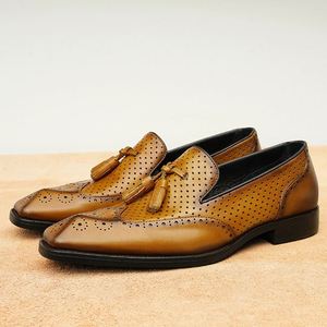 Summer Men's Handmade Stylish Fringed Pointed Toe Breathable Casual <b>Shoes</b> Oxford Office <b>Shoes</b> <b>Height</b> <b>Increasing</b> Anti-Slip - Product Image 4