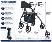 Déambulateur Simplywalk avec roues de 8 pouces, siège, dossier et sac de courses pour la mobilité et le repos des personnes âgées