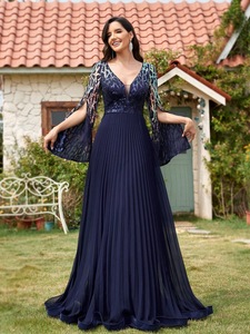 LY2419 Abiti da Sera <span class=keywords><strong>di</strong></span> Alta Gamma per Donne, Eleganti Vestiti con Scollo a V, Maniche Lunghe con Spacco, Paillettes, per Feste e Damigelle - Product Image 2