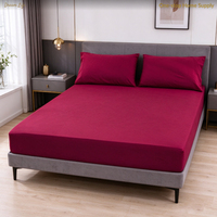 Drap plat à poches profondes en microfibre 90 GSM 300 fils/cm² Rouge bordeaux uni Écologique Literie d'hôtel Vente en gros Taille personnalisée Maison