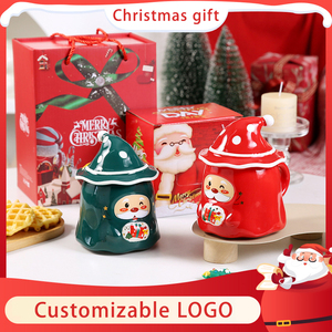 Christmas Ceramic <b>Mug</b> Set With Santa Hat Lid And <b>Tree</b> Spoon Gift Boxed - Product Image 2