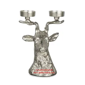 最惊人的高品质装饰豪华实心铝鹿形支架底座，带鹿角烛台