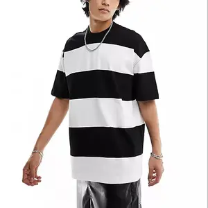 Wholesale Hip Hop Crew Neck Short Sleeve Drop Shoulder Wide Stripe Plus Size Men's T-shirts